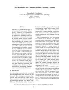 Web Readability and Computer-Assisted Language Learning  Alexandra L. Uitdenbogerd School of Computer Science and Information Technology RMIT University Melbourne, Australia