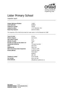 Lister Primary School Inspection report Unique Reference Number Local authority