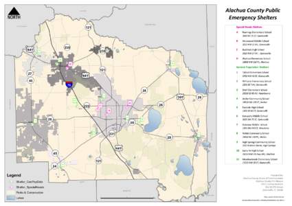 N  Alachua County Public Emergency Shelters  U