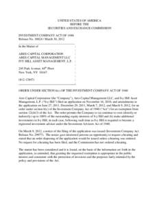 UNITED STATES OF AMERICA BEFORE THE SECURITIES AND EXCHANGE COMMISSION INVESTMENT COMPANY ACT OF 1940 Release No[removed]March 30, 2012 ____________________________________