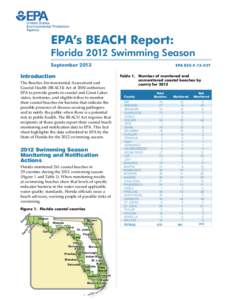 EPA’s BEACH Report:  Florida 2012 Swimming Season September 2013	  Introduction