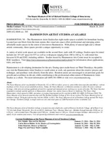 The Noyes Museum of Art of Richard Stockton College of New Jersey 733 Lily Lake Rd, Oceanville, NJ 08231 • [removed] • www.noyesmuseum.org PRESS RELEASE Media Contact: Nicole Ellis, Visual Communications Coordinat