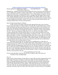 Southern Campaign American Revolution Pension Statements & Rosters Pension application of Philip Prater W9052 Susannah Hammond fn60SC Transcribed by Will Graves[removed]