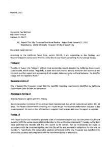 March 9, 2012  Honorable Paul Beeman 600 Union Avenue Fairfield, CA[removed]RE:	 Report Title: City Treasurer Functional Review Report Date: January 12, 2012