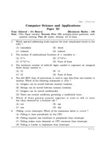 FEBIII  Computer Science and Applications Paper III Time Allowed : 2½ Hours] [Maximum Marks : 150