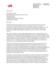 Letter from API on Natural Gas Processing Facilities