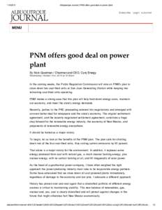 Albuquerque Journal | PNM offers good deal on power plant Subscribe Login eJournal