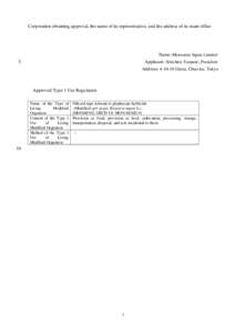 Corporation obtaining approval, the name of its representative, and the address of its main office  Name: Monsanto Japan Limited 5  Applicant: Seiichiro Yamane, President