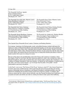 23 June 2016 The Honorable Paul Ryan, Speaker House of Representatives H-232, United States Capitol Washington, D.CThe Honorable Kevin McCarthy, Majority Leader