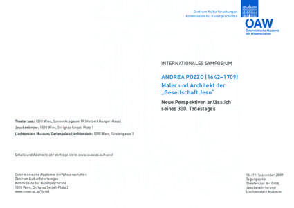 Zentrum Kulturforschungen Kommission für Kunstgeschichte Internationales Symposium  Andrea Pozzo (1642–1709)