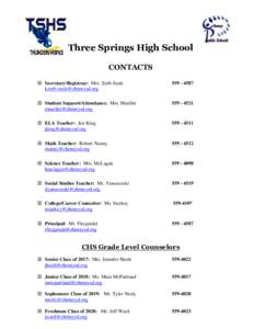 Three Springs High School CONTACTS  Secretary/Registrar: Mrs. Zorb-Seals