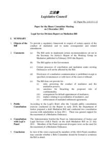 立法會 Legislative Council LC Paper No. LS11[removed]Paper for the House Committee Meeting on 2 December 2011 Legal Service Division Report on Mediation Bill