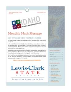 Idaho Regional Math Center Region II DECEMBER[removed]Monthly Math Message