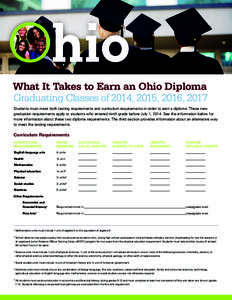 What It Takes to Earn an Ohio Diploma Graduating Classes of 2014, 2015, 2016, 2017 Students must meet both testing requirements and curriculum requirements in order to earn a diploma. These new graduation requirements ap