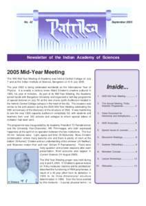 No. 42  September 2005 Newsletter of the Indian Academy of Sciences