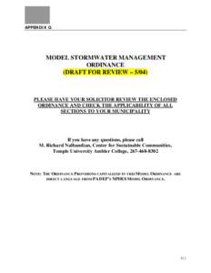 APPENDIX G  MODEL STORMWATER MANAGEMENT ORDINANCE (DRAFT FOR REVIEW – 5/04)