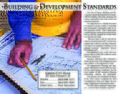 BUILDING & DEVELOPMENT STANDARDS  Greer City Hall 301 East Poinsett St.  Phone.................. ([removed]