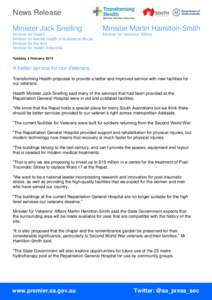 News Release Minister Jack Snelling Minister Martin Hamilton-Smith  Minister for Health