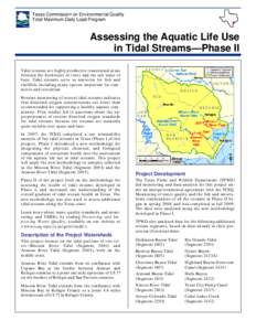 Project Overview: Assessing the Aquatic Life Use in Tidal Streams, Phase II