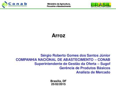Ministério da Agricultura, Pecuária e Abastecimento Arroz  Sérgio Roberto Gomes dos Santos Júnior