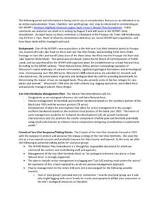 The following email and information is being sent to you in consideration that you as an individual or as an entity representative (Town, Chamber, non-profit group, etc), may be interested in commenting on the WDNR’s N