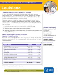 Preventive Health and Health Services Block Grant  Louisiana The Role of Block Grant Funding in Louisiana In 1981, Congress authorized the Preventive Health and Health Services (PHHS) Block Grant. The PHHS Block Grant gi