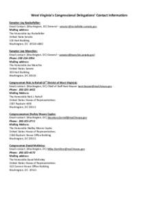 Microsoft Word - WV Congressional Delegation Contact Information for Website