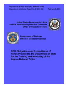 Department of State Report No. MERO-A[removed]Department of Defense Report No. D[removed]February 9, 2010  United States Department of State