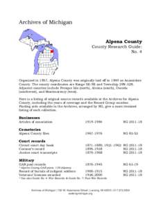 Archives of Michigan  Alpena County County Research Guide: No. 4