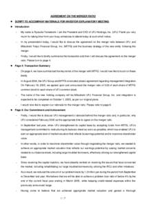 AGREEMENT ON THE MERGER RATIO l SCRIPT TO ACCOMPANY MATERIALS FOR INVESTOR EXPLANATORY MEETING  l