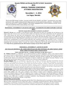 Nevada FBINAA and Nevada Sheriffs’ & Chiefs’ AssociationANNUAL TRAINING CONFERENCE ATTENDEE REGISTRATION November 1 – 3, 2016