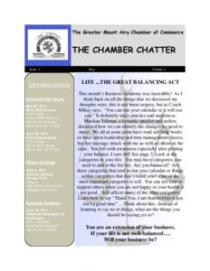 The Greater Mount Airy Chamber of Commerce  THE CHAMBER CHATTER Issue 4  UPCOMING EVENTS