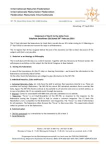 Hörsching, 17th AprilStatement of the CC to the letter from Stéphane Deschênes (SD) dated 24th February 2016 The CC had informed the federations by Email that it would discuss SD’s letter during its CC-Meetin