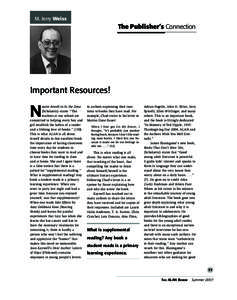 M. Jerry Weiss  The Publisher’s Connection Important Resources!