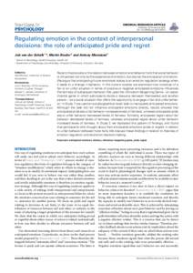 Regulating emotion in the context of interpersonal decisions: the role of anticipated pride and regret