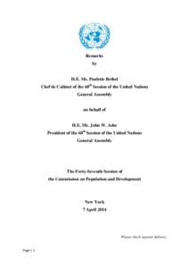 Remarks by H.E. Ms. Paulette Bethel Chef de Cabinet of the 68th Session of the United Nations General Assembly