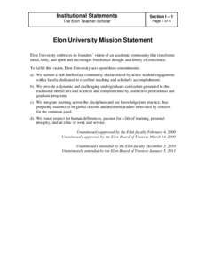 Institutional Statements  Section I – 1 The Elon Teacher-Scholar