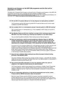 Questions and Answers on the NER 300 programme and the first call for proposals[removed]The below list of Questions and Answers continues the list of Questions and Answers on the NER 300 programme and the first call