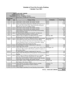 Schedule of Travel for Executive Positions Calendar Year 2013 Name: MARGARET BRODIE Position: Division Director Organization: Division of Healthcare Services Department of Health and Social Services