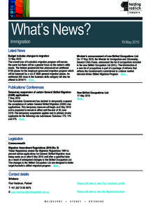 What’s News?  Immigration 19 May 2010