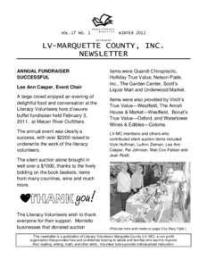 VOL.17 NO. 1  WINTER 2011 AFFILIATE  LV-MARQUETTE COUNTY, INC.