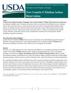 USDA Rural Development: Telecommunications Program Success Story;  Community Connect Program—Washington Port Gamble S’Klallam Indian Reservation