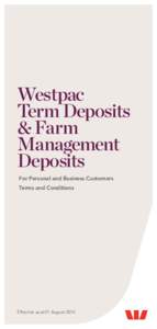Westpac Term Deposits & Farm Management Deposits For Personal and Business Customers