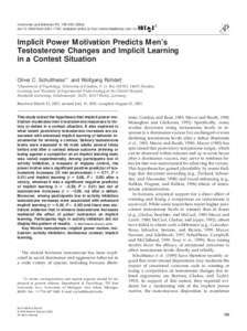 Hormones and Behavior 41, 195–doi:hbeh, available online at http://www.idealibrary.com on Implicit Power Motivation Predicts Men’s Testosterone Changes and Implicit Learning in a Contest 