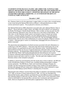 STATEMENT OF JOHN PARSONS, ASSOCIATE REGIONAL DIRECTOR FOR LANDS, RESOURCES AND PLANNING, NATIONAL CAPITAL REGION, NATIONAL PA