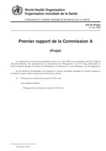 World Health Organization Organisation mondiale de la Santé CINQUANTE ET UNIEME ASSEMBLEE MONDIALE DE LA SANTE A51/35 (Projet) 12 mai 1998