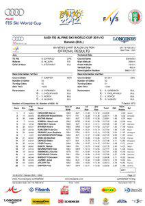 AUDI FIS ALPINE SKI WORLD CUP[removed]Bansko (BUL) 6th MEN’S GIANT SLALOM 2nd RUN