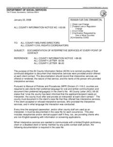 STATE OF CALIFORNIA - HEALTH AND HUMAN SERVICES AGENCY  ARNOLD SCHWARZENEGGER, Governor DEPARTMENT OF SOCIAL SERVICES 744 P Street, Sacramento, California 95814