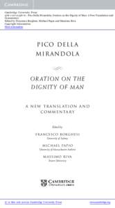 Cambridge University Press[removed]6 - Pico Della Mirandola: Oration on the Dignity of Man: A New Translation and Commentary Edited by Francesco Borghesi, Michael Papio and Massimo Riva Copyright Information More