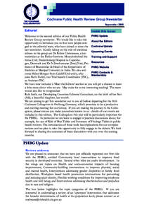 Cochrane Public Health Review Group Newsletter September 2008 Editorial  Inside this issue: